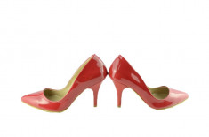 Pantof tip stiletto, de culoare rosie, cu toc cui si varf ascutit (Culoare: ROSU, Marime: 36) foto