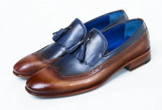 Pantofi barbati Loafer piele Luxury maro-bleumarin New Collection foto