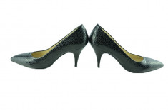 Pantof negru din imitatie de piele de sarpe cu toc inalt subtire (Culoare: NEGRU, Marime: 35) foto