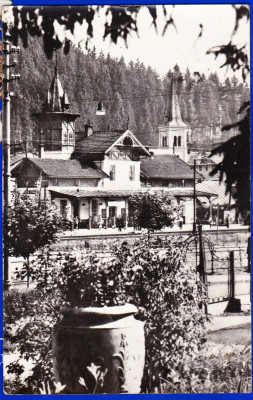 B104 RPR CP vedere circulata 1966 Vatra Dornei gara,animata,biserica evanghelica foto