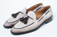 Pantofi barbati piele Loafer Piele intoarasa TOP Luxury bej New Collection foto