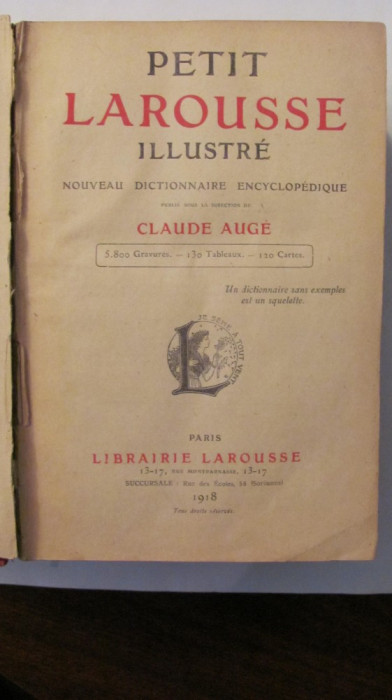 GE - Petit LAROUSSE Illustre / Claude Auge / Paris 1918