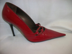 Pantof rosu, elegant, din piele naturala lucioasa, decupati simetric (Culoare: ROSU, Marime: 39) foto
