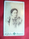 Fotografie cartonata 1898 - Femeie cu ochelari ,Foto Gustav A.Waber ,10,7x6,5 cm