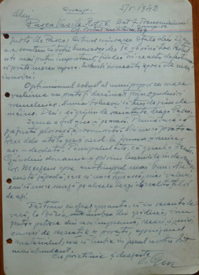 Scrisoare olografa Petru Groza catre Pasca Vasile , Batalionul 7 Transm. , 1943 foto