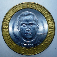 7.487 REPUBLICA DOMINICANA SANCHEZ 5 PESOS 2002 XF/AUNC BIMETAL foto