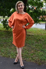 Rochie de zi, cu maneci lungi stramte la incheieturi, portocalie (Culoare: PORTOCALIU, Marime: 42) foto