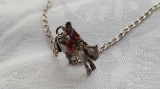 argint BRATARA de PICIOR cu charm SOLDAT CALARE in email FINUTA vintage DELICATA