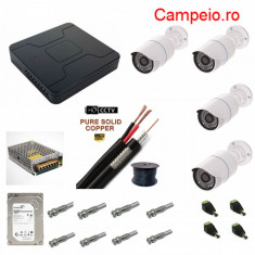 Kit complet supraveghere Peyo AHD 4 camere rezolutie HD 1080p si infrarosu la 30 m, HDD 1 TB, cablu 40m, mufe, vizualizare pe telefon, acces internet foto