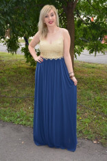 Rochie de seara lunga, aurie cu bleumarin, model superb (Culoare: BLEUMARIN, Marime: 40) foto