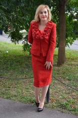Costum rosu foarte elegant, cu fusta scurta si sacou cu maneci lungi (Culoare: ROSU, Marime: 38) foto