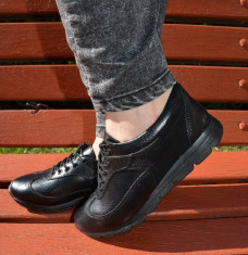 Pantof trendy cu siret si talpa usoara, din piele naturala neagra (Culoare: NEGRU, Marime: 38) foto