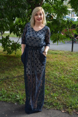 Rochie de ocazie lunga, cu captuseala scurta si dantela bleumarin (Culoare: BLEUMARIN, Marime: 40) foto