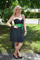 Rochie de seara scurta, neagra din voal cu insertii din saten verde (Culoare: NEGRU-VERDE, Marime: 40) foto