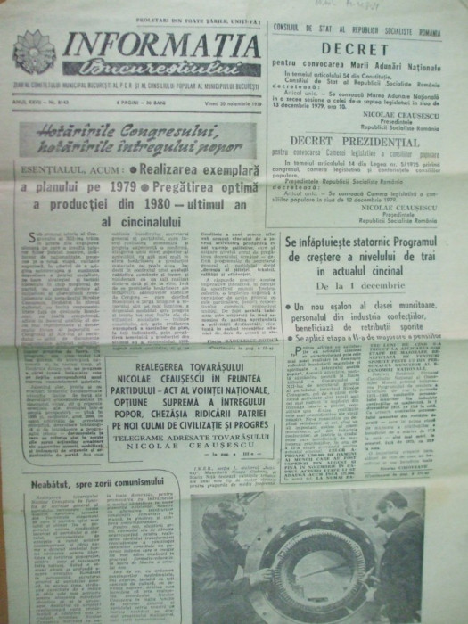 Informatia Bucurestiului 30 noiembrie 1979 realegere Ceausescu telegrame decret