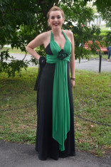 Rochie de gala aparte, lungime maxi, model negru combinat cu verde (Culoare: NEGRU-VERDE, Marime: 38) foto