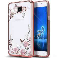 Husa carcasa din silicon electroplating cu cristale pentru Samsung Galaxy A3 2016 model flori, rose foto