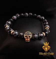 Bra?ara - BGBracciali - Skull Steel &amp;amp; Obsidian Snowflake - Hand Made foto