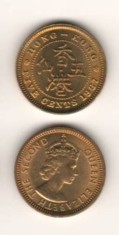 SV * Hong Kong * China / ex UK * 5 CENTI / FIVE CENTS 1967 * UNC