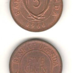 SV * Uganda 5 CENTI / FIVE CENTS 1966 * AUNC+ / UNC