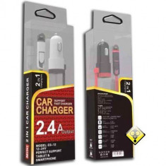 Fast Charger Incarcator Auto 2 in 1, MicroUSB, Lightning si USB - 2,4A foto