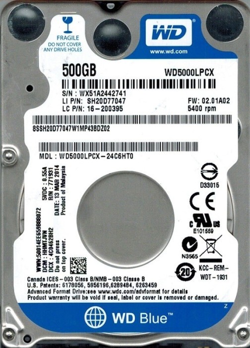 HDD Notebook 2.5" 500GB 5400rpm 16M SATA3 WD foto mare HDD Notebook 2.5" 500GB 5400rpm 16M SATA3 WD foto mare