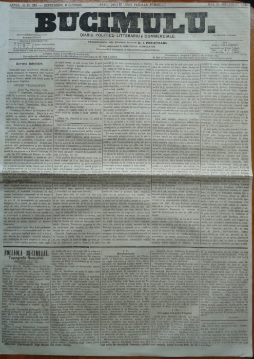 Buciumul, ziar politic, literar si comercial, 24 Septembrie 1864, Bolliac