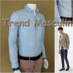 Camasa Barbati Slim Fit Cambrata Casual Eleganta Albastra Deschis Aqua Puncte foto