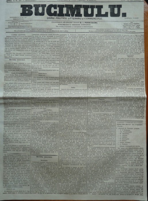 Buciumul, ziar politic, literar si comercial, nr. 283, 1864, Bolliac