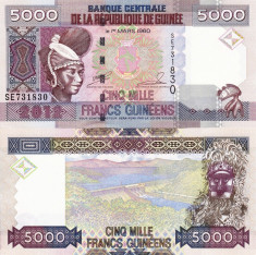 GUINEEA 5.000 francs 2012 UNC!!! foto
