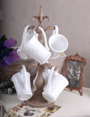 SET CAFEA PORTELAN ALB CU SUPORT DIN FIER FORJAT CW059 foto