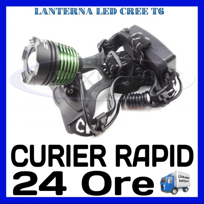 LANTERNA CU LED FRONTALA CREE T6 - ZOOM - 3 FAZE INSTANTE LUMINOASE