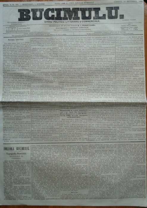 Buciumul, ziar politic, literar si comercial, 19 Septembrie 1864, Bolliac