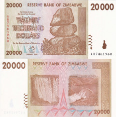 ZIMBABWE 20.000 dollars 2008 UNC!!! foto