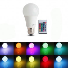 Bec LED A60, 7W, E27, 3W, RGB si lumina alba, Forever, control telecomanda foto