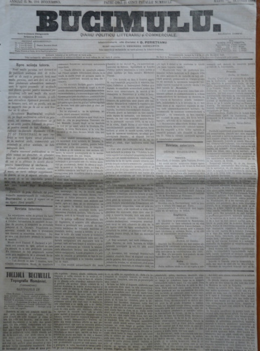 Buciumul , ziar politic , literar si comercial , nr. 294 , 1864 , Bolliac