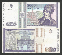 ROMANIA 5000 5.000 LEI 1993 XF++ / a UNC [01] aproape necirculata , P-104 foto