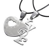 Pandantiv Cuplu LOVE HEART Argintiu - Lănțișor Inimă Dublă, 45cm - Bijuterii Fashion, Cadou Romantic