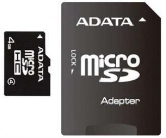 A-DATA MicroSDHC 4GB, SDHC Class 4 SD Adapter foto mare A-DATA MicroSDHC 4GB, SDHC Class 4 SD Adapter foto mare