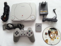 PlayStation 1 slim + joc maneta card alimentator cablu tv consola PS1 ps one psx foto