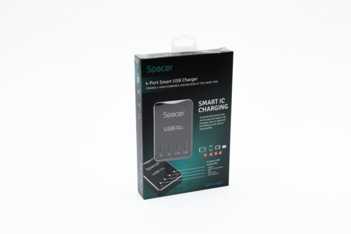 Alimentator retea 220V universal, 4 x USB, cablu prelungitor 1.8m, Spacer Alimentator retea 220V universal, 4 x USB, cablu prelungitor 1.8m, Spacer