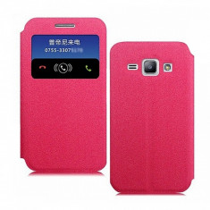Husa piele Samsung Galaxy J1 Pudini S-View roz Blister foto