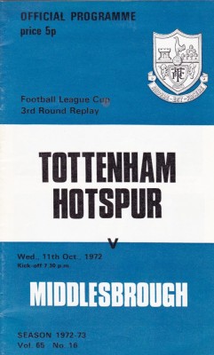 Program meci fotbal TOTTENHAM HOTSPUR - MIDDLESBROUGH 11.10.1972 foto