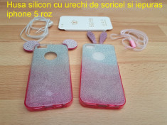 Husa silicon cu urechi de soricel si iepuras iphone 5 roz foto