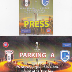 Acreditare + parking meci fotbal ASTRA GIURGIU - KRC GENK 16.02.2017