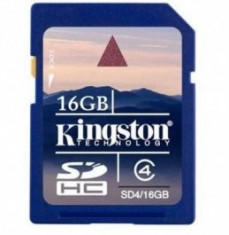 SD CARD KINGSTON; model: SD4/16GB; capacitate: 16 GB; clasa: 4; culoare: NEGRU foto