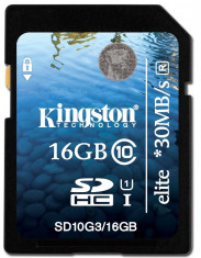 SD-HC CARD KINGSTONE; model: SD10G3/16GB; capacitate: 16 GB; clasa: 10; culoare: NEGRU foto