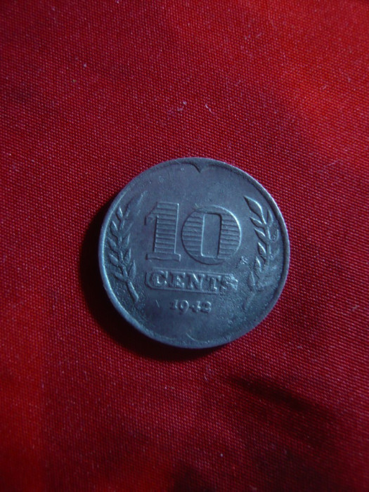 Moneda 10 C. 1942 Olanda Ocupatie germana ,zinc , cal.f.buna