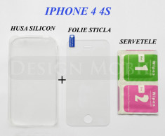 HUSA IPHONE 4 4S SILICON SLIM TRANSPARENTA + FOLIE STICLA ECRAN foto