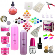 Set kit unghii false gel Consumabile 36 geluri colorate base one degresant ulei foto